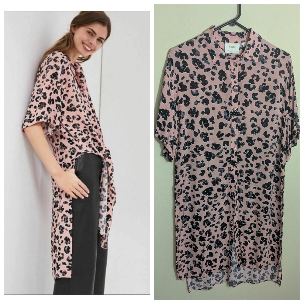 Maeve Anthropologie pink leopard hi low tunic top